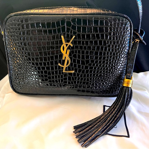 Saint Laurent Lou Croc Embossed Black Leather Bag with Dust Bag - Picture 3 of 9